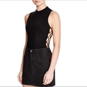 ⚡️NWOT Aqua Lace-Up Side Black Bodysuit size Small